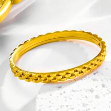 1 件优雅不锈钢手镯，简约而个性化的三层齿轮扣袖口，时尚珠宝 - 手鐲 - 查看 14