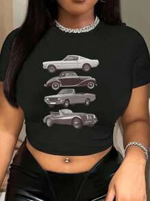 Graphic Printed Cropped T-Shirt, Y2K Spring And Summer Short-Sleeved Crop Top, Women's