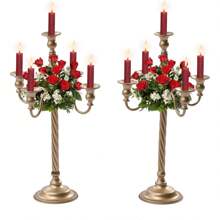 SHZICMY 2 Pcs Gold Candelabra Candle Stand - 21in Tall Metal Candlestick Holder 5 Arms Candelabra Table Centerpiece For Wedding Fireplace Home Halloween Church Decor Fast Arrival DIY Tool Kit - 金色 - 查看 1