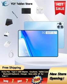 New 2026 Android 12 Tablet 8 Core 2.5Ghz/8GB RAM/256GB Storage Support 256GB SD Expansion/10.1-Inch 1920*1080 LED Screen/5G.4G WIFI /Dual SIM Card Callable/8800mah/Type-C/8mp+16mp Webcam/With Leather Case, Keyboard, Stylus, Adapter, Earphones,OTC Connectors - 藍色 - 查看 3