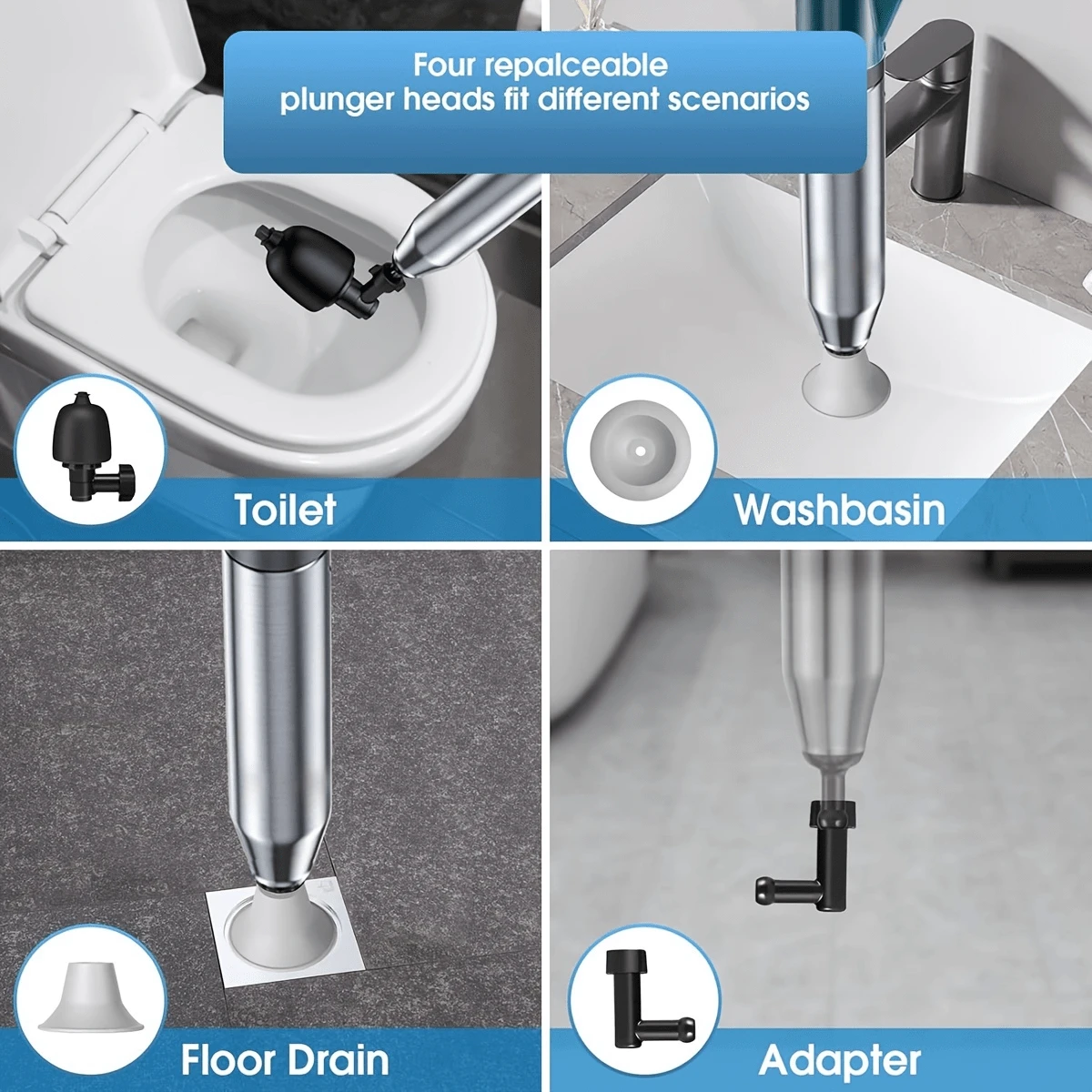 High-Pressure Air Toilet Flush Kit With Stainless Steel Snake ...