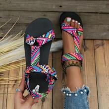 2025 Summer Women's Flat Rope Woven Beach Sandals, Outdoor Casual Slippers, Plus Size Women Sandals - Red - View 4