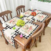 Set Of 5 Easter Table Decorations, 1Pc Table Runner And 4Pcs Placemats Set, Spring Bunny Rabbit Decor, Linen Spring Easter Decorations For Kitchen Dining Indoor Outdoor Home Party Table Decor
