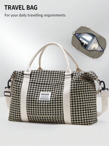 Oversized Travel Bag Houndstooth Pattern Letter Patch Decor Wet Dry Pocket Traveling Bag Plaid Beach Bag For Summer Travel Essentials For Holiday Summer Accessories For Vacation Travel Organizer Hospital Bag Travel Accessories For Camp For Suitcase Overnight Bag Gym Bag Duffle Bag Weekend Bag Duffel Bag For Luggage Carry On Bag College Bag Luggage Bags Weekender Bag Winter Bag For School School Accessories School Stuff - Multicolor - View 6