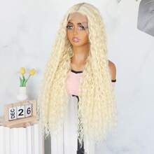 613 Light Blonde Color Synthetic Lace Front Wigs Pre Plucked Natural Hairline 32 Inch Long Kinky Curly Wig Ready To Wear Glueless Wigs 13x4x1 Middle Part Lace Front Curly Wigs For Fashion Women Daily Party Wear Heat Resistant Fiber - 金色 - 查看 5