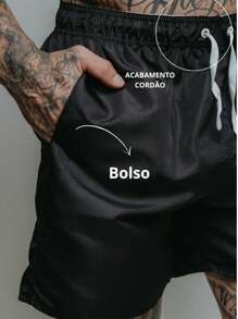 Short Tactel Masculino Adulto Liso Básico Esportivo Diversas Cores - Preto - Visão 7