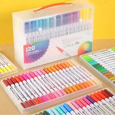 Set de 12/24/36/48/80/120 piezas de rotuladores de doble punta, rotuladores de acuarela, rotuladores de pincel para colorear para adultos, caligrafía manual, planificación, escritura en diario, caligrafía, dibujo, manualidades y útiles escolares de vuelta al cole
