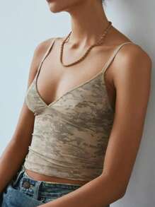 Women's Floral/Polka Dot/Striped Tank Top Spaghetti Tank Top - 淺棕色 - 查看 2