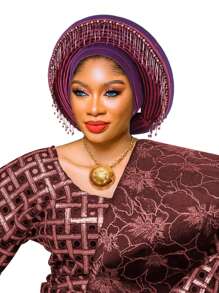 African Traditional & Latin American Fashion Solid Color Beaded Multi-Layer Faux Pearl Trim Overhead Hat For Women, Hand-Beaded Tassel Decor, Suitable For Daily Wear, Weddings, Parties, Mother's Day Gift Hair Sleep Cap - Nigerian Turban Hat - View 14