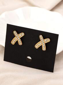 1 par de pendientes de letra con strass elegantes y a la moda, adecuados para usar a diario