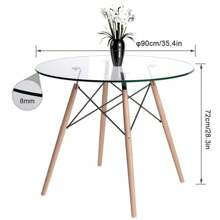 Round Dining Table, 90cm Glass Table With Solid Beech Legs For Dining Room Kitchen Office Bistro - White - View 4