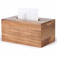 Tissue Box Cover, Acacia Wood Tissue Box Holder With Slide-Out Bottom, Wooden Tissue Box Cover Cube For Bathroom, Bedroom, Dinner Table, Office,Kitchen (Rectangle) 9.84"L X 5.91"W X 4.84"H