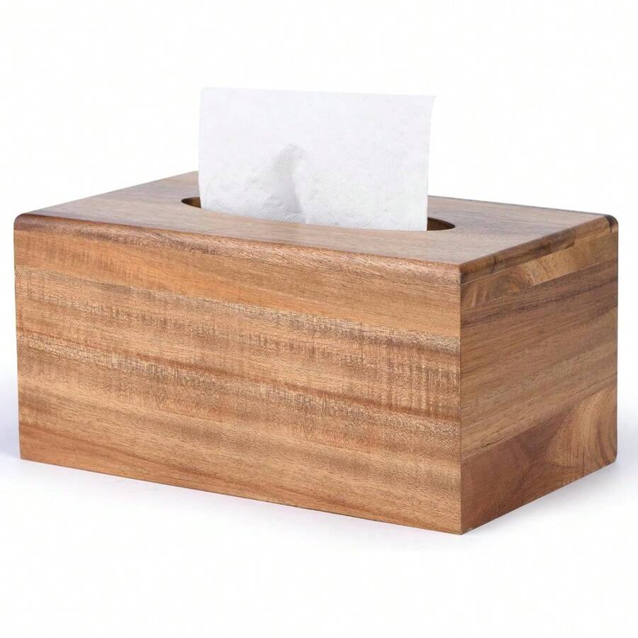 Tissue Box Cover, Acacia Wood Tissue Box Holder With Slide-Out Bottom, Wooden Tissue Box Cover Cube For Bathroom, Bedroom, Dinner Table, Office,Kitchen (Rectangle) 9.84"L X 5.91"W X 4.84"H