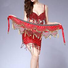 Belly Dance Costume Waist Chain, Tower Shaped Hanging Coin Tassel Waist Chain, Hip Scarf, Dance Costume, Practice Waist Scarf, Dance Performance Costume - Multicolor - View 17