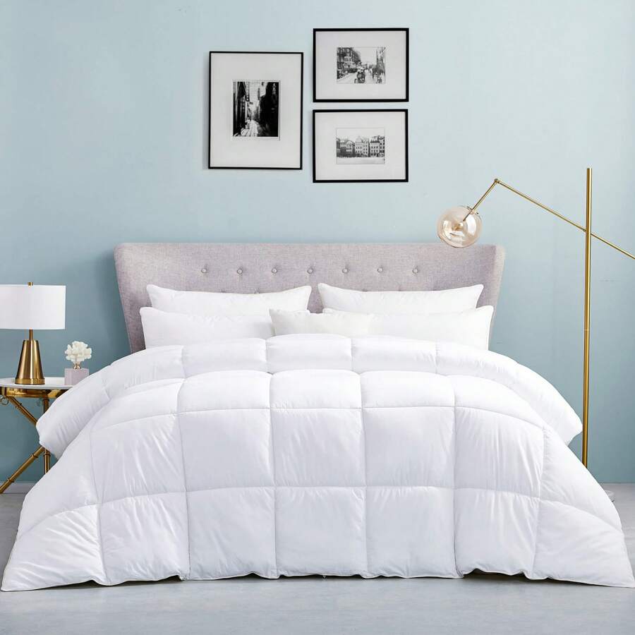 White Comfort Soft Fibre Thick Comforter Twin Size, Ultra Soft Luxury Four Seasons White Hotel Collection Bed Comforter, Square Stitching, Fluffy Comfort, Medium Warmth 88″ X 88″ - 白色 - 查看 1