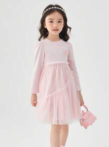 Balabala Gestricktes Tüllkleid für Mädchen, süßer Frühlingsstil mit Schleifendetail - weiß rot - Übersicht 1