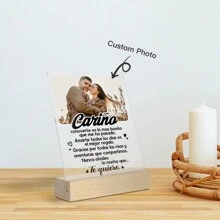 Putuo Decor 1pc Gepersonaliseerde Foto Spaanstalige Acryl Bord Met Houten Basis, Aangepaste Foto Acryl Bord Tafeldecoratie Voor Moeder/Vader/Grootmoeder/Grootvader/Zoon/Dochter/Zus/Broer/Tante/Geliefde, Gepersonaliseerde Acryl Bureaudecoratie Voor Thuis Boerderij Woonkamer Café Koffiehuis Geschenken Verjaardag Afstuderen