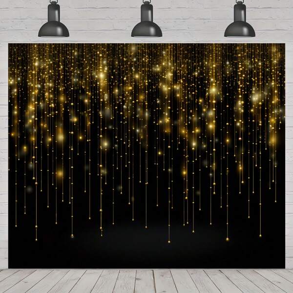1pc Elegant Black And Gold Flowing Light Birthday Background Banner, Polyester Material, Multiple Size Options, Golden Wedding Decoration Photography Background, Anniversary, Birthday Party Banner Photo Booth Prop, Christmas Party Decoration