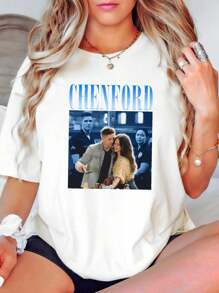 100% Cotton Chenford Retro Vintage T Shirt The Rookie Lucy Chen Tim Bradford Design Merch Streetwear Print Round Neck Short Sleeve Soft Stylish Fashion Designer Clothes For Women Casual Top For Everyday Wear Graphic Versatile Breathable Unisex Comfortable Slightly Summer Homme Stretched - 白色 - 查看 1