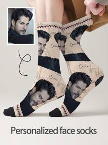 1 双定制脸部袜子、定制照片袜子、定制印花袜子、个性化搞笑脸部袜子、定制图片袜子、在袜子上印上任何脸部图案、周年纪念礼物、情人节礼物、生日礼物、结婚礼物 - 彩色 - 查看 8