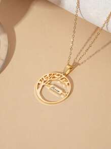 1 pieza Colgante de collar de árbol de la vida personalizado de acero inoxidable, diseño minimalista, adecuado para citas, días festivos y uso diario de niña