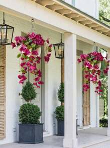 2 piezas de flores y plantas colgantes artificiales falsas para decoración primaveral exterior, para la puerta principal, porche, patio y jardín