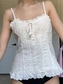 Women's Y2K Fairy Grunge Cami Top Spaghetti Strap Boat Neck Bow Decor Camisole Sexy Backless Sleeveless Crop Tank Tops Summer Slim-Fit Going Out Tops Aesthetic Clothes Streetwear - 白色 - 查看 3