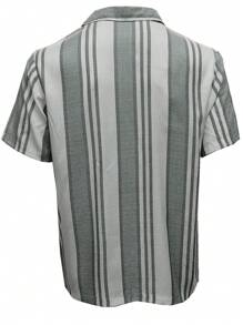 Áo sơ mi nam tay ngắn sọc thường ngày, áo sơ mi công sở thời trang đa năng và trang phục đi làm thường ngày, cổ bẻ, cài nút toàn bộ phía trước - Xám - Xem 2