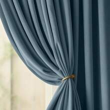 1 pièce Nouveaux rideaux occultants en velours de couleur unie minimalistes pour chambre à coucher, salon, style à poche pour tringle - gris bleu - Voir 2