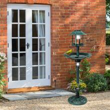 Outdoor Solar Lighted Pedestal Bird Bath Resin Fountain Decoration With Planter And Feeder, Decorative Vintage Bird Feeder For Garden Yard, Green - 1 - 查看 11