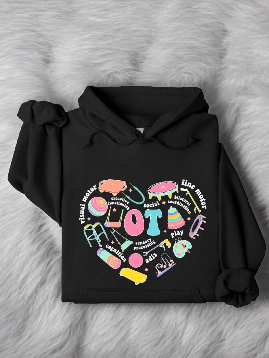 OT Heart Hoodie, Occupational Therapy Hoodie, Special Education Hoodie, Sped Teacher Tee, Gift For OT, OT Assistant Hoodies, Occupational Therapist Hoodies TX-1017 - 黑色 - 查看 1