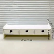 1 pieza Caja organizadora de escritorio de madera blanca encantadora con perilla en forma de corazón - Estilo de 3 cajones Estantería de almacenamiento para portátil y computadora, diseño de ahorro de espacio apto para el hogar y la oficina, accesorios de escritorio