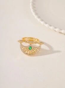1pc Luxury Eid Metallic Gold-Tone Hollow Clasp Adjustable Women's Fashion Party/Holiday Accessory With Zirconia Stones