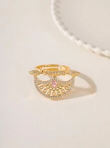1pc Luxury Eid Metallic Gold-Tone Hollow Clasp Adjustable Women's Fashion Party/Holiday Accessory With Zirconia Stones