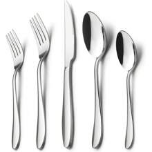 40-Piece Silverware Set, Stainless Steel Flatware Service For 8, Modern Tableware Cutlery For Home, Elegant Eating Utensils Include Knives/Spoons/Forks, Mirror Polished, Dishwasher Safe