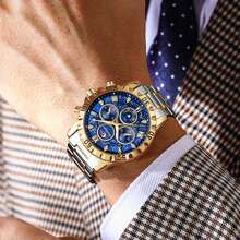 2PCS/Set POEDAGAR Man Wristwatch Set Luminous Chronograph Men's Quartz Watch Stainless Steel Casual Sports Men Watches With A Pixiu Bead Bracelet+Gift Box,