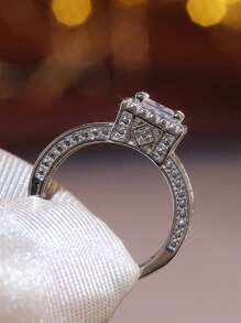 1pc Sparkling Square Zirconia Ring Ladies Jewelry For Women 925 Sterling Silver Single Ring Fine Jewelry For Girls Birthday Prom Party Gifts