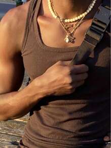 Men's Casual Basic Star Boy Style Cotton Tank Top - 鏽棕色 - 查看 5