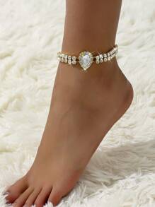 1 pieza Tobillera de doble capa con gota de agua decorada con rhinestones, con una vibra exótica y sexy, elegante joyería para mujeres