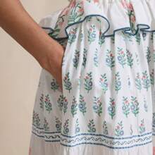 Women's Summer Casual Boho Sundress Spaghetti Strap Square Neck Flowy Midi Dresses A Line Beach Dress - 白色 - 查看 4
