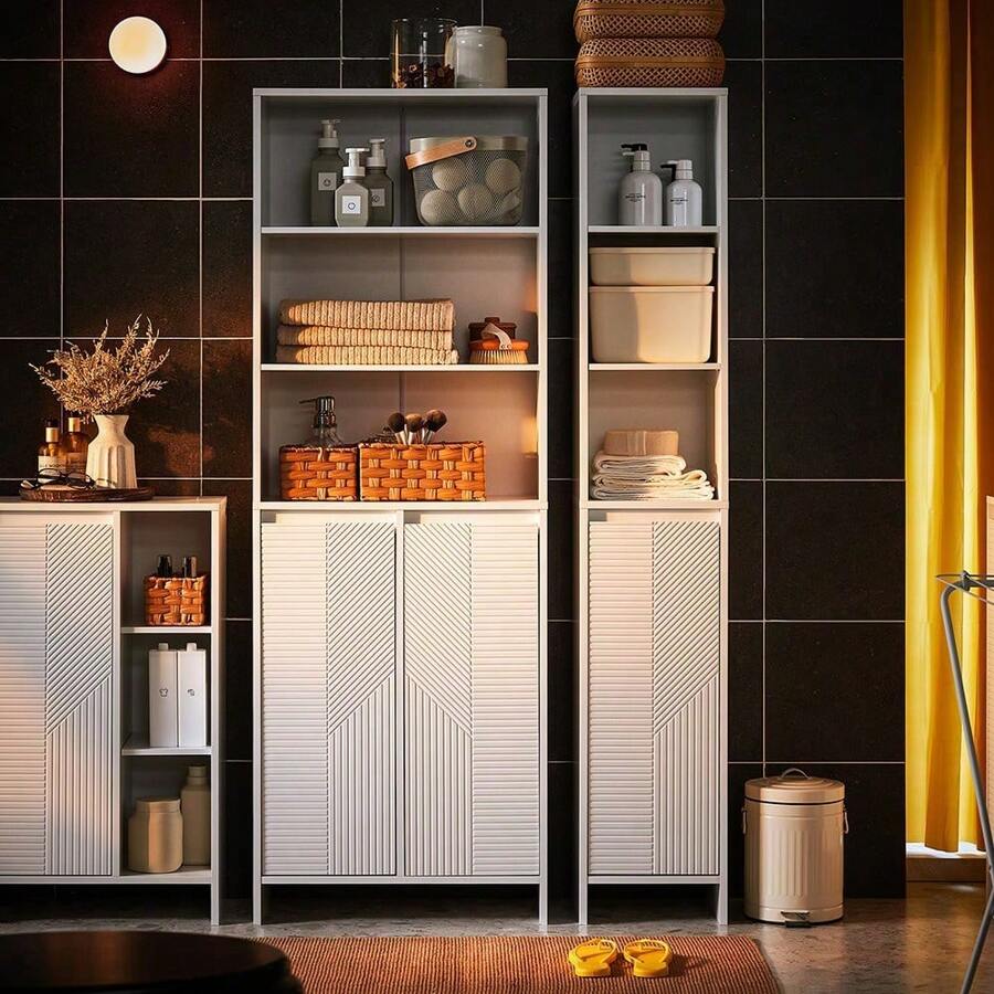 SoBuy Mobiletto alto da bagno con sacco per la biancheria, armadio per la biancheria, mobiletto da bagno, mensola da bagno, mobiletto da bagno, mobili da bagno, bianco, circa 60x170x30 cm (LxAxP), BZR155-W