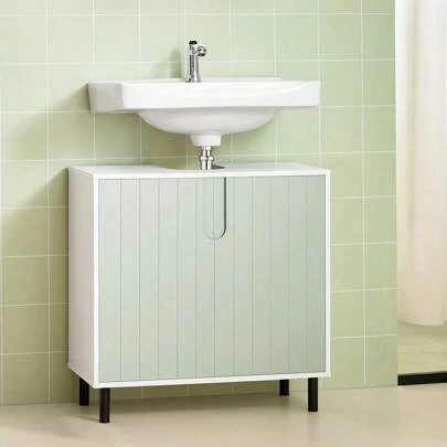 SoBuy BZR139-GR Washbasin Base Cabinet Vanity Unit Bathroom Cabinet Washbasin Base Cabinet Bathroom Cabinet Bathroom Furniture White-Green W X H X D Approx. 60 X 60 X 30 Cm Bathroom Accessories Bathroom Organizer