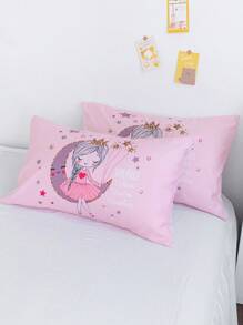 Juego de ropa de cama de 2/3 piezas con estampado digital de luna y estrellas crecientes con tema de princesa, suave y lindo juego de ropa de cama de poliéster adecuado para todas las estaciones