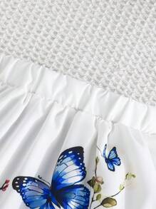 2 件套女婴蝴蝶结吊带背心上衣和可爱花朵印花裙套装，夏季 - 藍色 - 查看 6