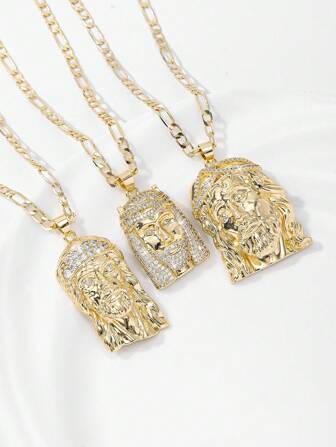 1 st europeisk stil lager präglad koppar infälld Zirconia 14K guld Jesus hänge halsband, lämplig för mor/alla hjärtans dag par/vänner/troende som gåva, vardags- och festkläder för bön