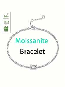 1 st. 925 Sterling Zilveren Vierkante 1ct Moissanite Vintage Stijl Armband, Geschikt Voor Vrouwen, Geschikt Voor Dagelijkse Match, Valentijnsdag, Kerstmis, Moederdag, Huwelijksjubileum Sieraden Cadeau
