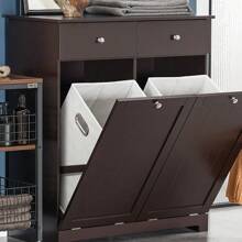 SoBuy 2 Drawers 2 Doors Laundry Cabinet Laundry Chest Bathroom Cabinet With 2 Removable Laundry Baskets Black BZR33-SCH Home Bathroom Decor Bathroom Organizer Summer Bathroom Accessories - Brown - View 8