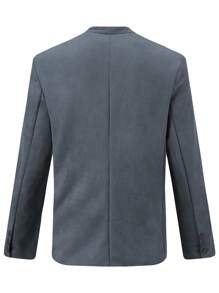 Mens Blazer, Vintage Long Sleeve Stand Neck Button Closure Solid Business Jacket Casual Jacket - 天藍色 - 查看 2