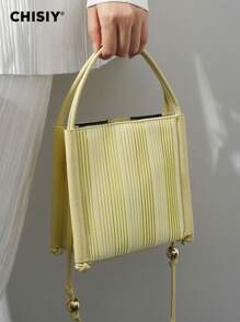 CHISIY Bolso cuadrado pequeño con cierre magnético, correa ajustable, bolso de hombro y bandolera, hecho a mano con pliegues en estilo europeo y estadounidense de piel sintética amarilla. Un regalo de moda simple para mujer, adecuado para la oficina, el trabajo, las vacaciones de verano y el uso diario.