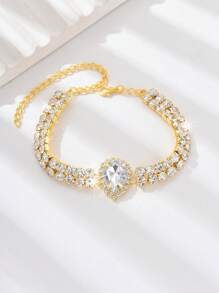 1 pieza Tobillera de doble capa con gota de agua decorada con rhinestones, con una vibra exótica y sexy, elegante joyería para mujeres